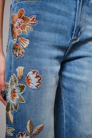 Flower Embroidery High Waist Flare Jeans, view 4 | Fitkitty Culture®