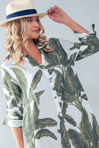 Tropical Palm Leaf Button-Down Midi Dress - Resort and Spring Collection