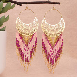 Pink Sunset Beaded Fringe Earrings