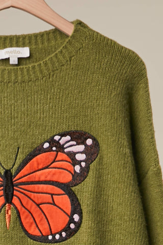 Meadow Butterfly Embroidered Crewneck Sweater, view 5 | Fitkitty Culture®