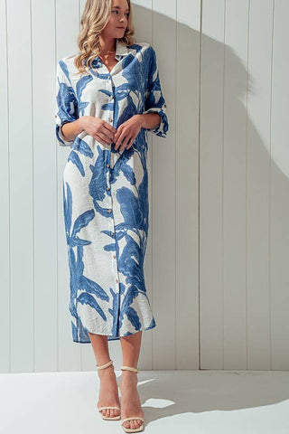 Tropical Palm Leaf Button-Down Midi Dress - Resort and Spring Collection