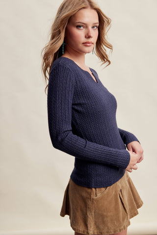 Ribbed V-Neck Knit Top, view 4 | Fitkitty Culture®