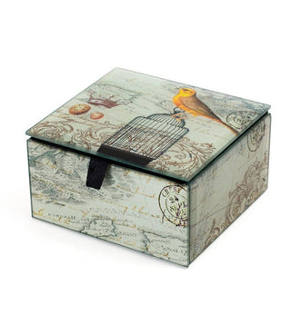 Yellow Bird & Cage Glass Keepsake Box
