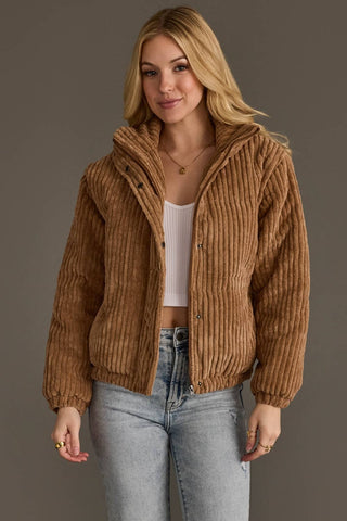 Tan Corduroy Puffer Jacket - Fitkitty Culture Athleisure Wear, Yoga Wear &  Women's Clothing