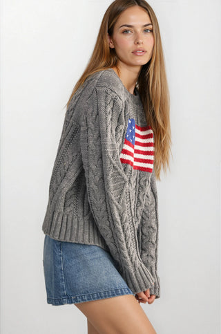 USA Flag Cable Knit Sweater