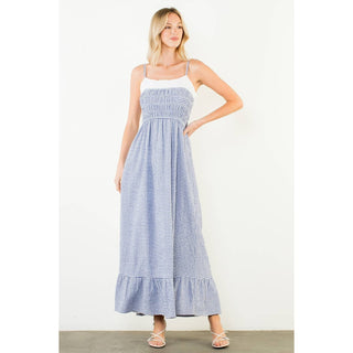 Coastal Brunch Gingham Smocked Maxi Dress