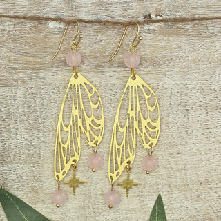 Rose Quartz Bead Butterfly Wing Earrings, Accessories, ZAD, Fitkitty Culture Athleisure Wear, Yoga Wear &  Women's Clothing