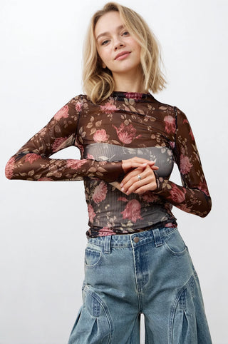 Ethereal Bloom Mesh Top with Thumbhole