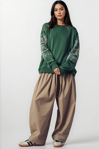 Romantic Lace Embroidered Sleeve Sweatshirt - Fitkitty Culture Athleisure Wear, Yoga Wear &  Women's Clothing