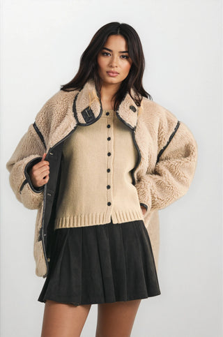 Reversible Sherpa + Suede Contrast Jacket - Fitkitty Culture Athleisure Wear, Yoga Wear &  Women's Clothing