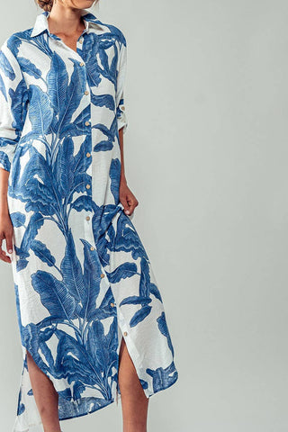 Tropical Palm Leaf Button-Down Midi Dress - Resort and Spring Collection