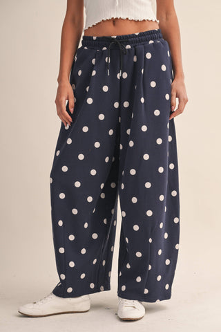 Polka Dot Barrel Leg Sweatpants, view 2 | Fitkitty Culture®