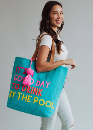 Blue Drink By The Pool Tote - Fitkitty Culture Athleisure Wear, Yoga Wear &  Women's Clothing