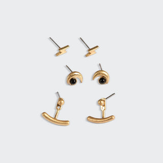 Stud Trio Ear Jacket Set - Moon/Black Spinel/Gold - Fitkitty Culture Athleisure Wear, Yoga Wear &  Women's Clothing