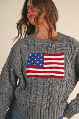 USA Flag Cable Knit Sweater
