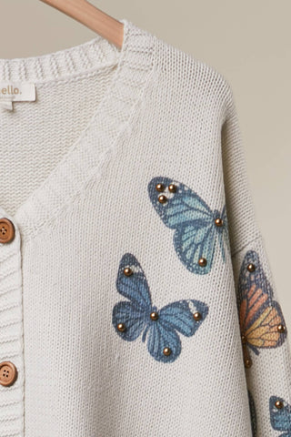 Ivory Butterfly Garden Knit Cardigan, view 5 | Fitkitty Culture®