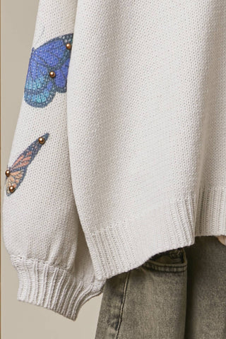 Ivory Butterfly Garden Knit Cardigan, view 4 | Fitkitty Culture®