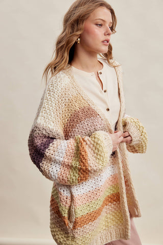 Rainbow Hand-Crochet Open Cardigan