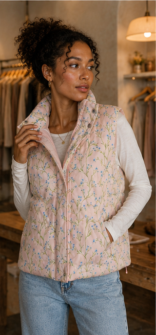Light Pink Floral Puffer Vest
