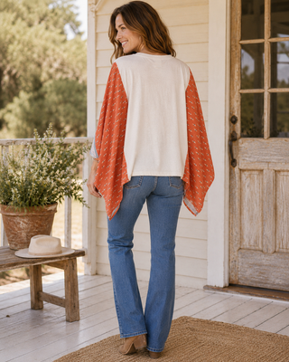 Free Bird America 1776 Graphic Sheer Sleeves Kaftan Top