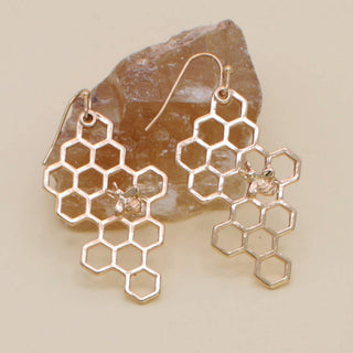 Pair of gold-tone honeycomb statement earrings with small bee details