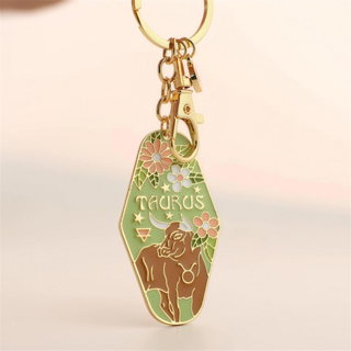 Celestial Zodiac Charm Keychain - Taurus retro enamel bag charm