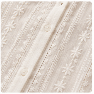 Ivory Garden Lace Button-Down Shirt floral embroidery and button detail
