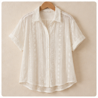Ivory Garden Lace Button-Down Shirt product-only view