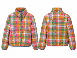 Vintage Plaid Quilted Jacket with Pockets