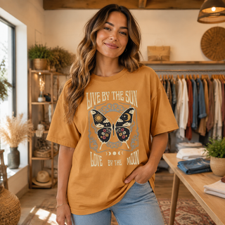 Live by the Sun, Love by the Moon Butterfly T-Shirt lifestyle main image