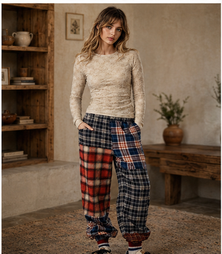Patchwork Plaid Jogger Pants