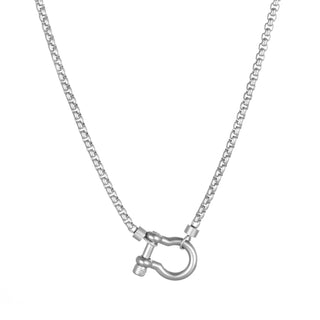 Silver LuxeLink horseshoe carabiner necklace with box chain
