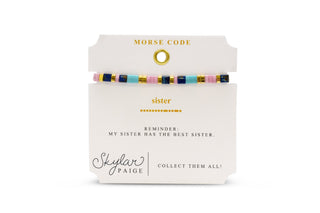 Skylar Paige Sister Morse Code bracelet on card