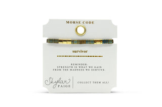 Skylar Paige Survivor Morse Code bracelet on card