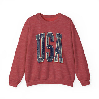 USA Varsity Embroidered Crewneck Sweatshirt | Vintage Patriotic Pullover